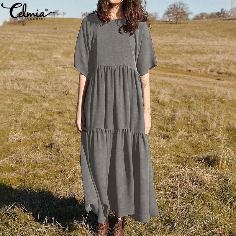 

Celmia S-5XL Robe Clothing Women Long Shirt Dress Casual Loose Pleated Maxi Dresses 2019 Summer Ruffle Party Maxi Vestidos Femme
