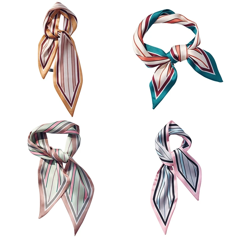 New Women's Square Scarf Silk Head Stripe Double-Sided Small Retro Hair Band Small Fashion Scarf