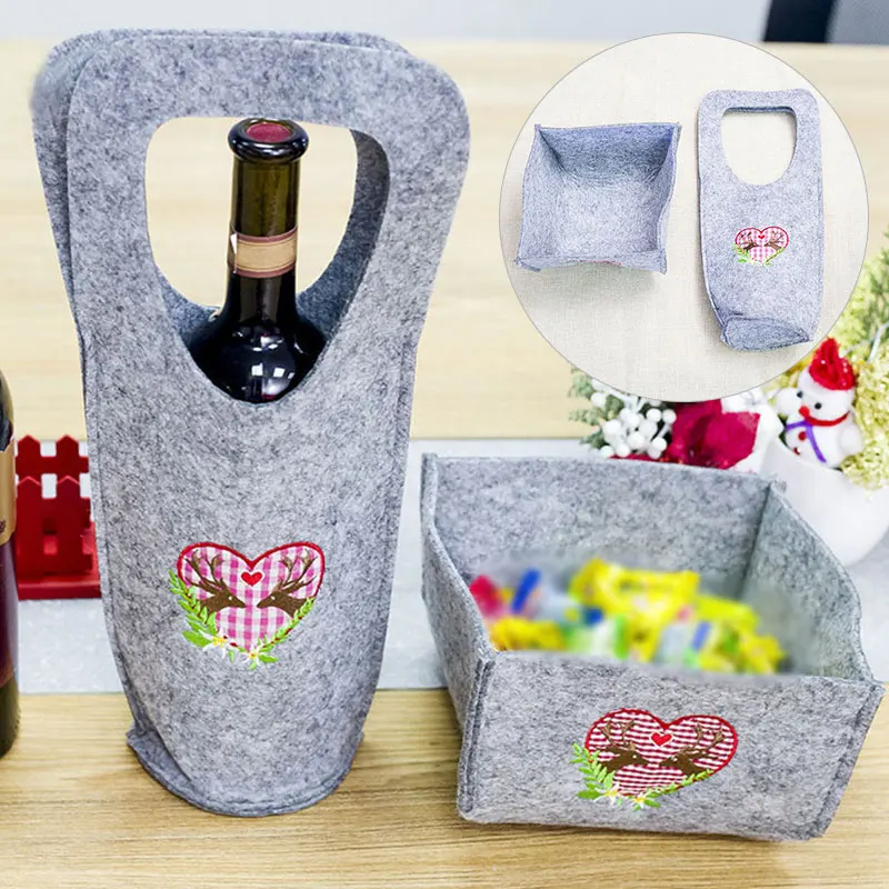 

2pcs Xmas Creative Decoration Gift Christmas Home Decor Flannel Red Wine Champagne Bottle Bag Candy Box Storage Set DropShipping