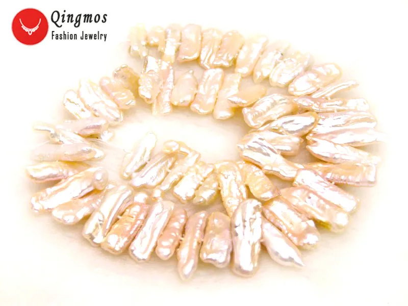 

Qingmos 12-15mm Pink Natural Freshwater Biwa Pearl Loose Beads for Jewelry Making Necklace Bracelet DIY 14'' lo724 Free Shipping