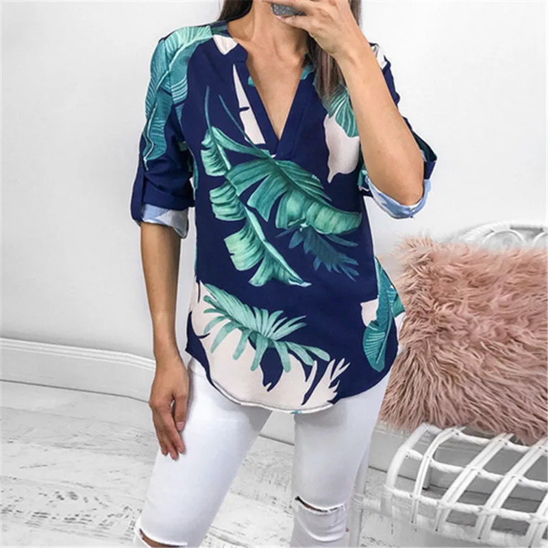 Women Ladies Flower Leaf print Blouses Fashion Ladies Chic V Neck Casual Long Sleeve Shirt Tops Blouse blusas mujer de moda 2019 Women Ladies Flower Leaf print Blouses Fashion Ladies Chic V Neck Casual Long Sleeve Shirt Tops Blouse blusas mujer de moda 2019