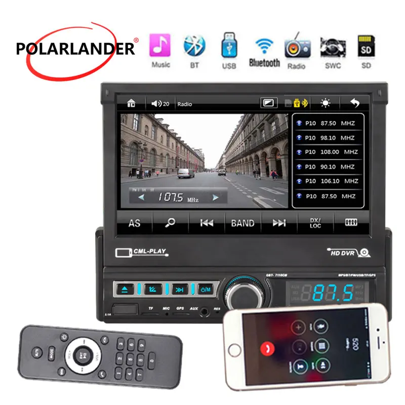 

7''1DIN GPS Car MP5 Player Stereo NAVI Radio Bluetooth FM/AUX/DVR/TF Mirror Link