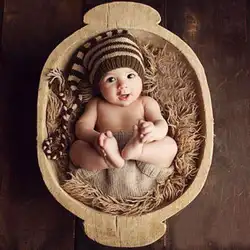 Ручной работы новорожденных Опора зима теплая детская шапочка Кепки Кофе полосатые младенцев вязаный крючком Вязание Кепки s костюмы для