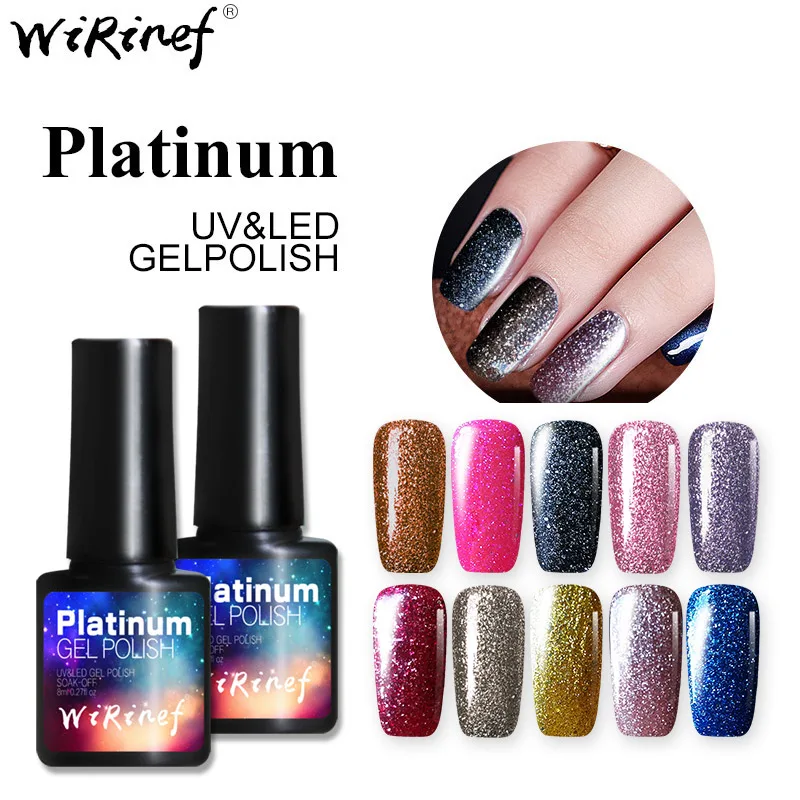 

WiRinef Platinum Gel Nail Polish Glitter Varnish 10 Colors UV Nail Gel Polish Long-lasting Shining UV LED Soak-off Gel Varnish