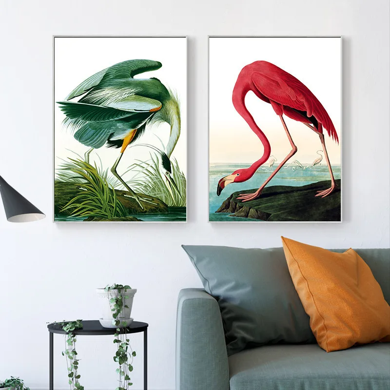 

Red and Green Flamingo Animal Print Art Canvas Framed Wall Pictures for Living Room Canvas Painting Kitchen Back To The Future