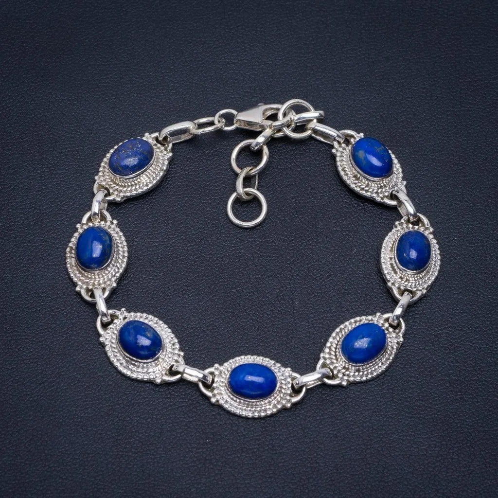 

Natural Lapis Lazuli Handmade Unique 925 Sterling Silver Bracelet 6.5-8" A2903
