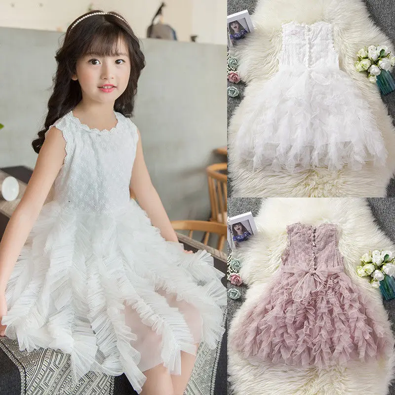 

2019 Summer Toddler Baby Girls Dress Princess Sleeveless Chiffon Tutu Party Wedding Kids Dresses For Girls Infant Bow Clothes