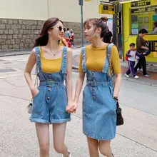 Джинсы Весна подружки загруженные чистая красный джинсовый нагрудник женский корейский вариант свободные шорты с высокой талией сиамские летние