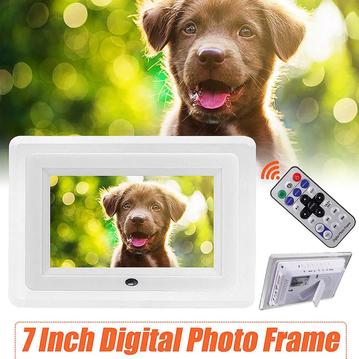

Multi-functional 7 inch HD LCD Digital Photo Picture Frame Clock Music Calendar Video Player+Remote Control White 23x16x3.5cm