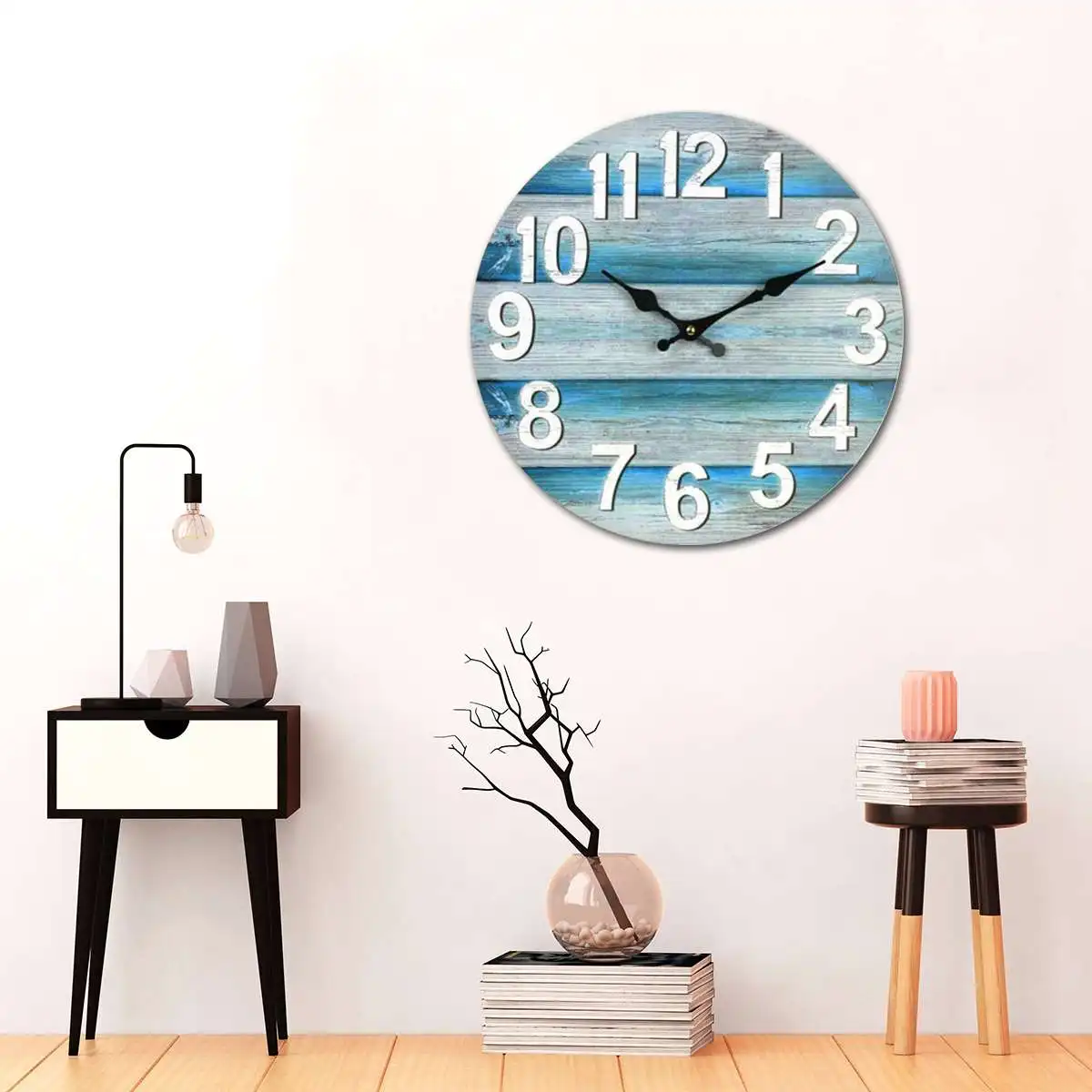 13 ''Reloj de pared de playa Vintage tableros Océano Azul relojes digitales de madera silencioso marino decoración de la sala de estar 13 ''Reloj de pared de playa Vintage tableros Océano Azul relojes digitales de madera silencioso marino decoración de la sala de estar