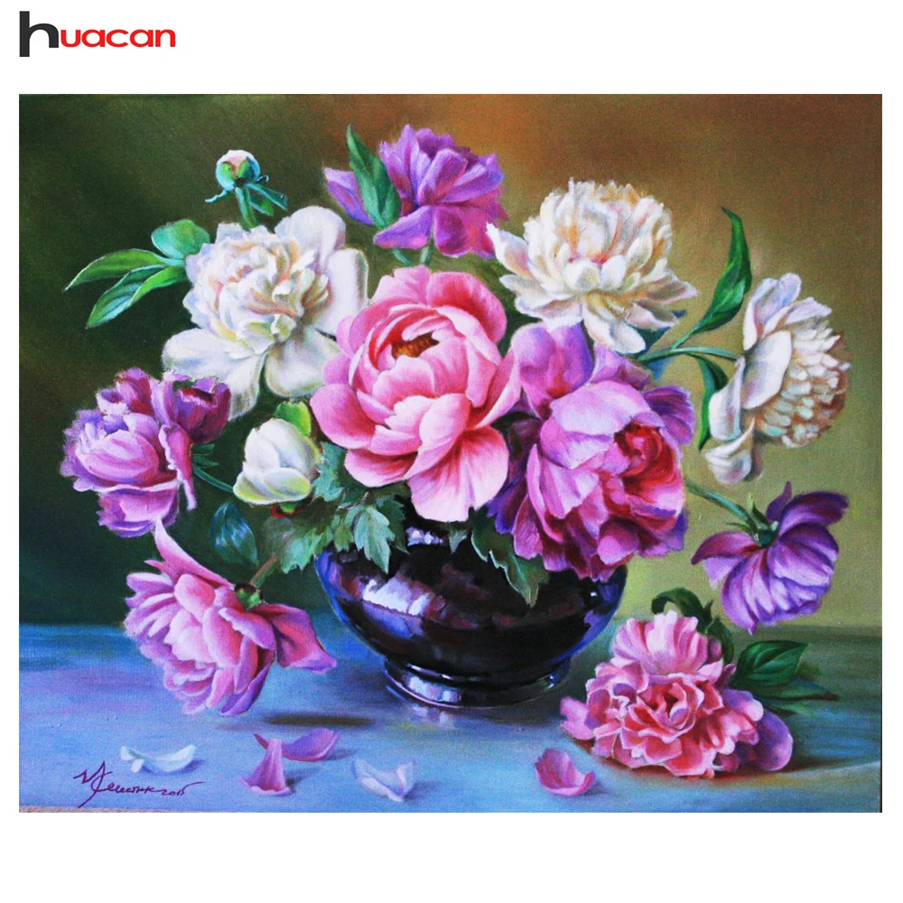 

HUACAN Diamond Painting Flowers Full Round Crystals Pattern 5d Diamond Embroidery Wall Decor for Office MH017