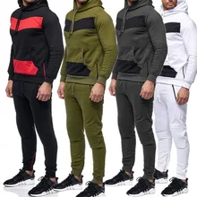Sport Two Piece Set Top and Pants For Men Thick Patchwork Hoodie Pullover Sweatshirt Sweatpants Man Clothes Tracksuit M-3XL  