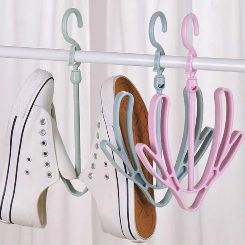 

1 Pc 30*17cm 360 Degree Rotate Balcony Double-hook Shoe Holder Convenient Removable Type Plastic Shoe Rack Drying Rack 3 Color