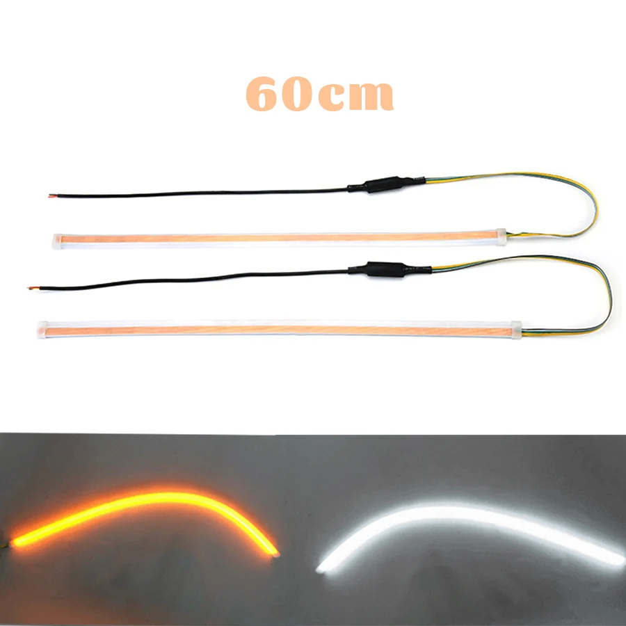

2x 60cm car Eyebrow Water Flowing turn signal light DRL LED Driving Daytime Running Light 12V fog lamp car styling White+Amber