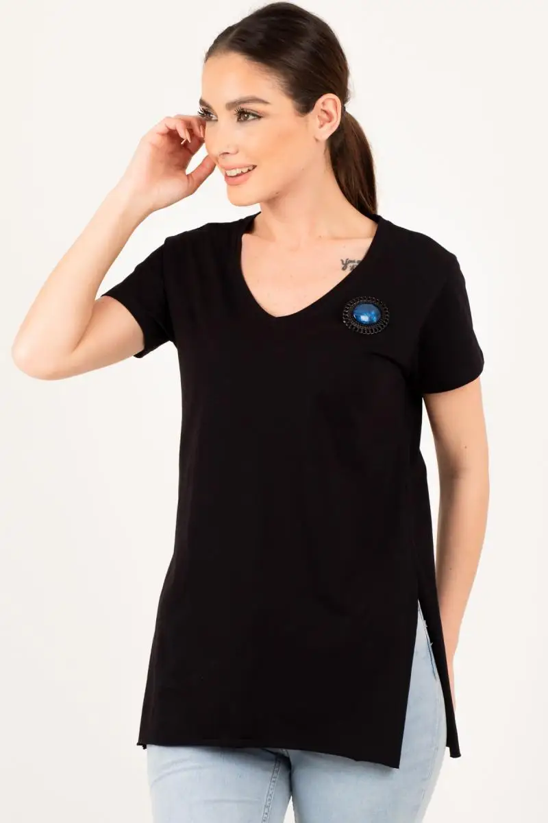 Губная гармошка для женщин черная с разрезом T shirt ARM 19Y012001|Футболки| |