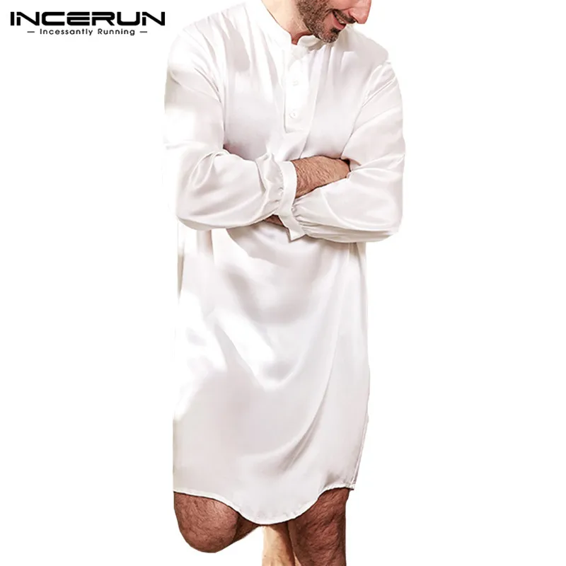 INCERUN Men Robe Pajamas Soft Faux Silk Satin Long Sleeve Casual Men Bathrobe Sleepwear Homewear Men Clothing 2019 Spring 5XL INCERUN Men Robe Pajamas Soft Faux Silk Satin Long Sleeve Casual Men Bathrobe Sleepwear Homewear Men Clothing 2019 Spring 5XL
