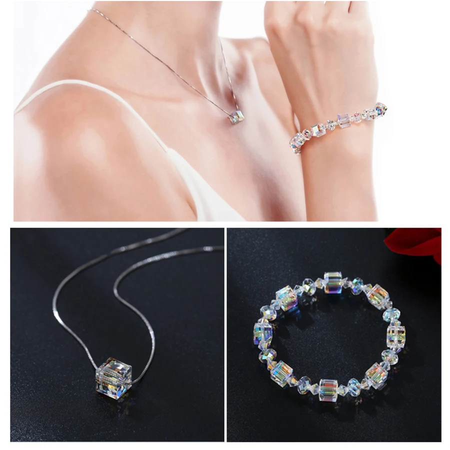 Роскошные браслеты с квадратными кристаллами Swarovski, модные браслеты из стерлингового серебра, браслеты для женщин и девушек, ювелирные изделия в подарок