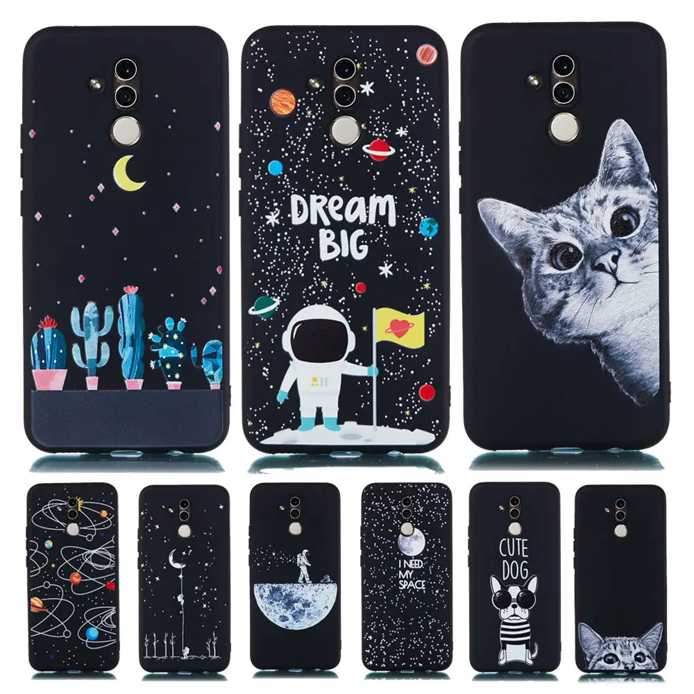 

Phone Case For Huawei mate 20 lite Case Cover for Huawei mate 20 Pro mate 20X Cartoon Starry Sky Moon Cat TPU Silicon Cover