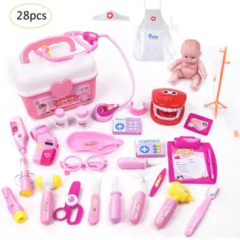

Children's Play House Simulated Medical Box Interest Development Doctor Toy 28 Piece Set Girl Role Play Doll Doctor Clothes