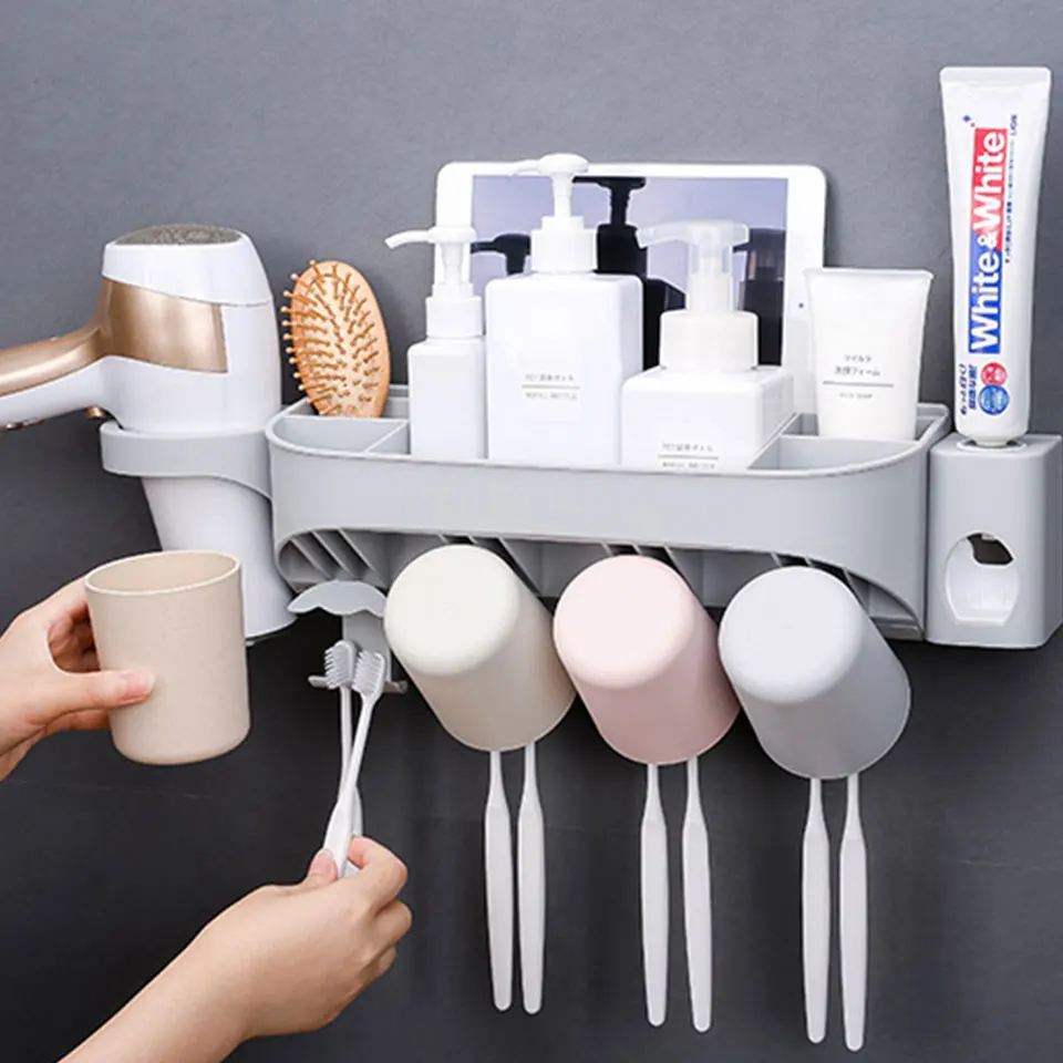 

Automatic Toothpaste Dispenser Squeezer Extruder Toothbrush Holder With Cups Bathroom Accessories Set Tooth Brush Organizer