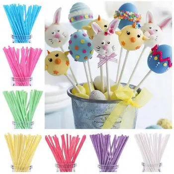 

100PCS/Pack Candy Stick Color Solid Food Grade Marshmallow Lollipop Paper Stick Gift for Children