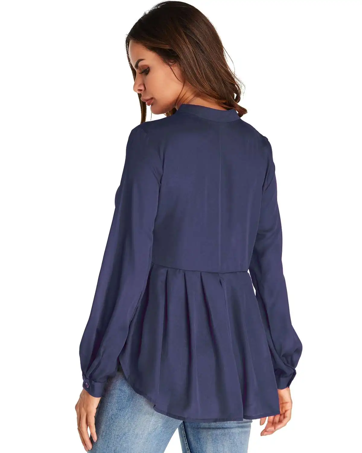 Plus Size Casual Loose Blouse Shirts Women 2019 ZANZEA Spring Autumn Solid Sexy Stand Collar Long Sleeve Irregular Tops Shirts