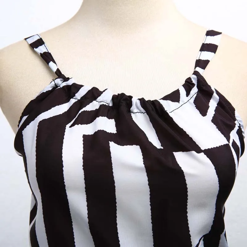 Women Long Dress Boho Summer Fashion Casual Dress Sleeveless Striped Bow High Waist Straight Ankle=Length Dress Sundress
