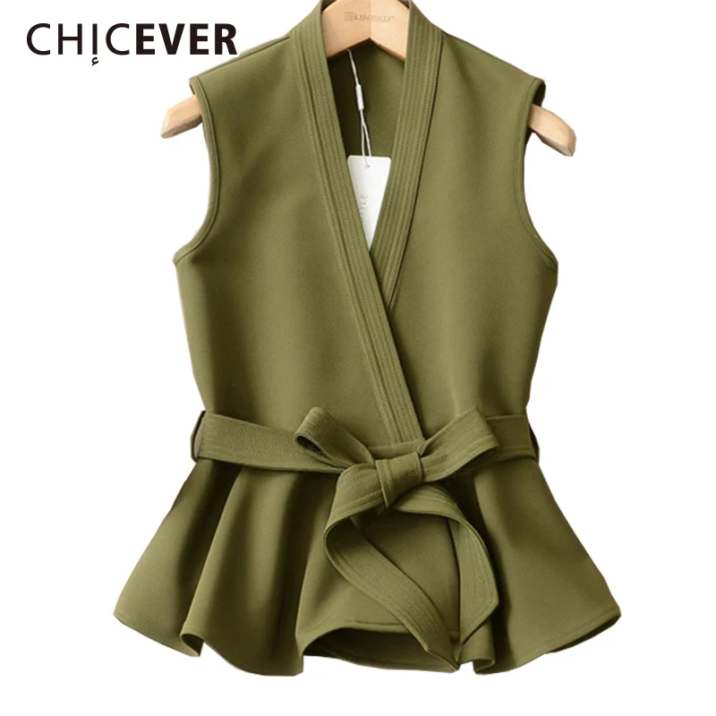 CHICEVER 2018 Autumn Waistcoat For Women Female Vest Lace Up Ruffles Slim Sleeveless Plus Size Women's Vest Coat Fashion Korean