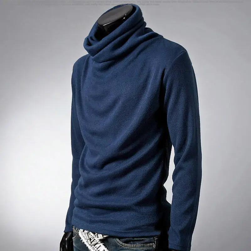 

New Autumn Mens Sweaters Casual Male turtleneck Man's Black Solid Knitwear Slim Brand Clothing Sweater