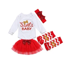 Christmas Newborn Baby Girls Santa Baby Romper Tulle Dress Leg Warmer Outfits Clothes santa baby