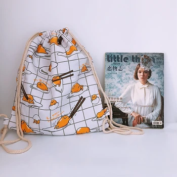 

IVYYE Lazy Gudetama Fashion Canvas Backpacks Cartoon Drawstring Backpack Casual String Bags shopping Knapsack Unisex New