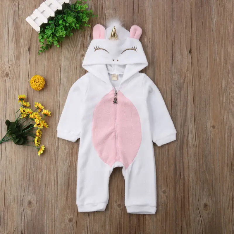 

PUDCOCO USA Newborn Baby Girl 3D Unicorn Flannel Romper Jumpsuit Bodysuit Outfit Clothes Support wholesale