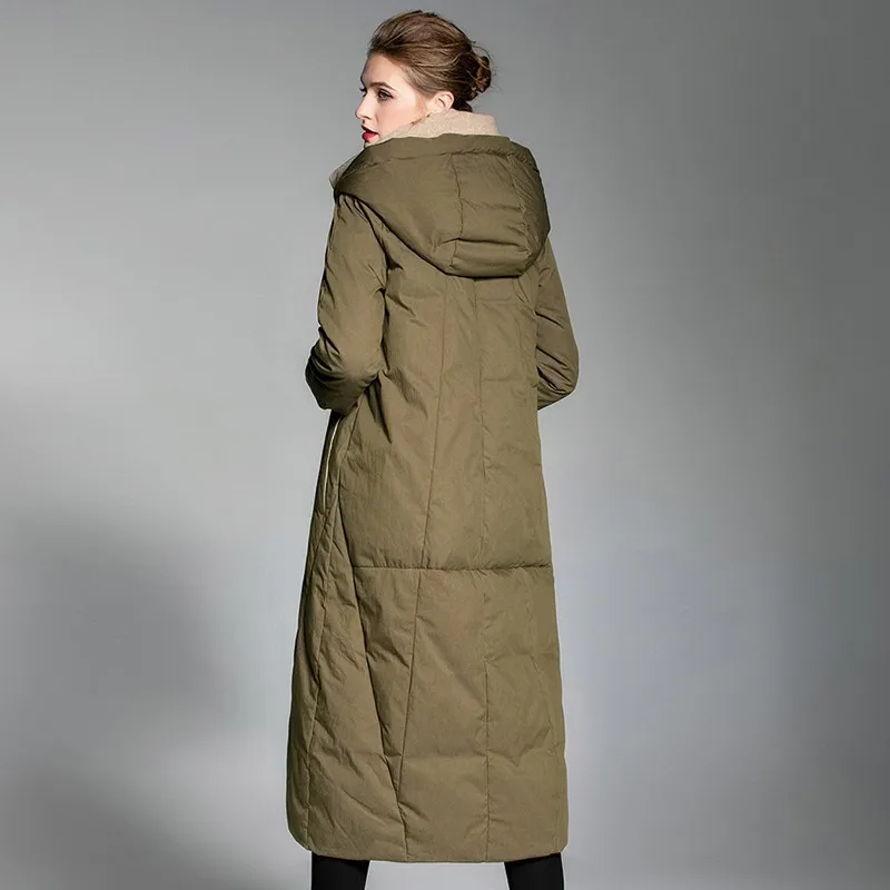 Chaud 90 Outwear Rembourré Canard Casual Plume Veste Longue Blanc Vert De Roulé Mode Parka Capuche Armée Col À D'hiver Armygreen Femmes 218 X8x0xv