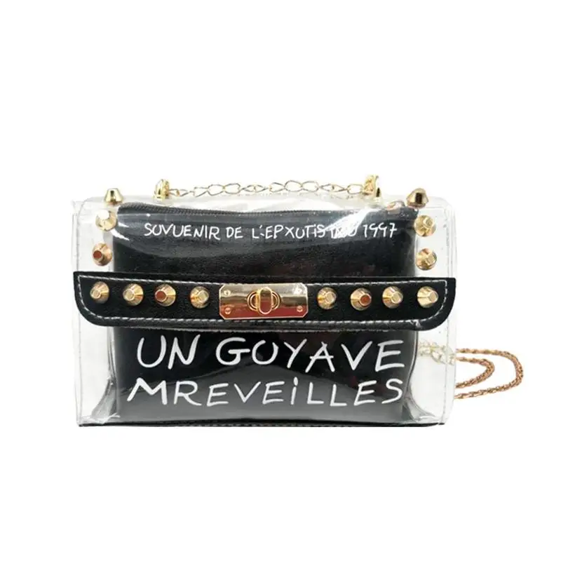 

Spring Autumn New Fashion Rivet Women Bag Female Girls School Bags PVC Transparent Lady Simple Style Travel Tote Bag