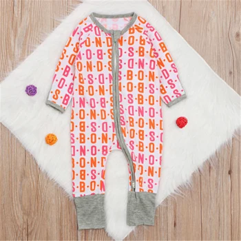 

0-4T Newborn Baby Boy Girl Long Jumpsuit Romper Letter Clothes Zipper Outfits