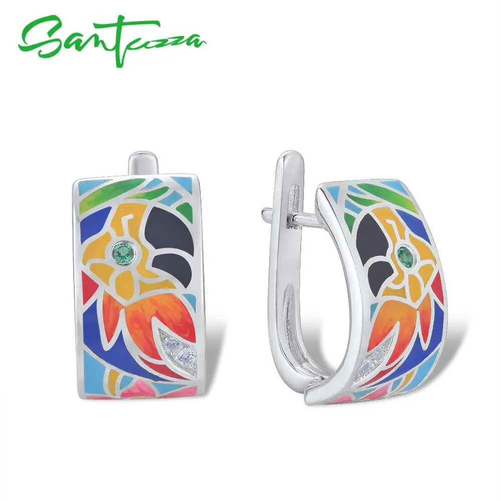 SANTUZZA комплект ювелирных изделий для Для женщин чистого серебра 925 пробы ручной работы разноцветной эмалью попугай кольца, серьги, кулон Модные украшения комплект