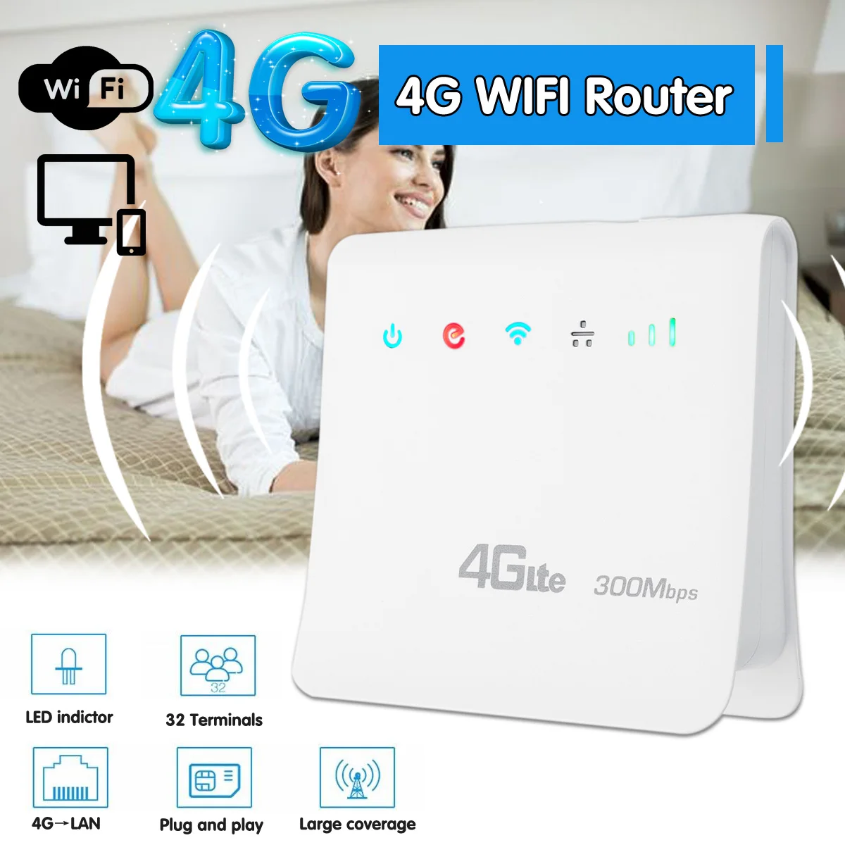 

LEORY A9SZ 300Mbps 4G LTE CPE Wifi Router With LAN Port Support SIM Card Support 3G Marvell 1802 + MTK7628 4G WiFi Router