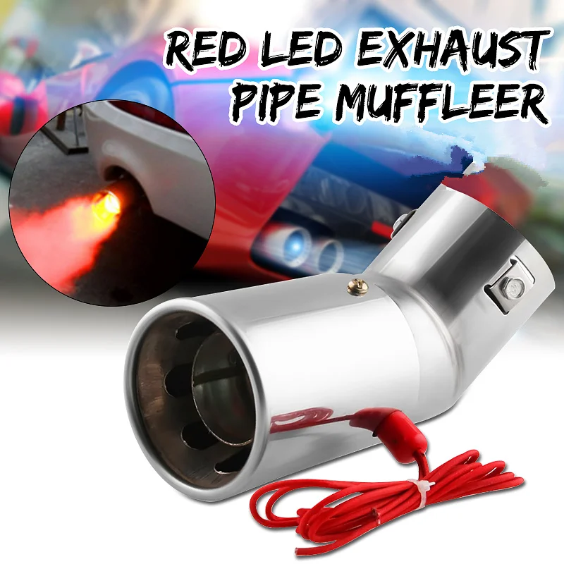 

Universal 30-63mm Car Muffler Exhaust Pipe Bend/Straight Tail Rear Throat Spitfire Flaming LED Red Light Stainless steel