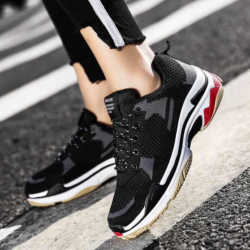 

2019 NEW Sneakers Women Men Knit Upper Breathable Sport Shoes Sock Boots Walking Woman Running Shoes Lace-up Athletic Trainers