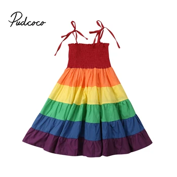 

Summer Kids Baby Girl Rainbow Vestidos Sleeveless Tutu Dress Toddler Girls Pageant Party Princess Wedding Dress Sundress Clothes