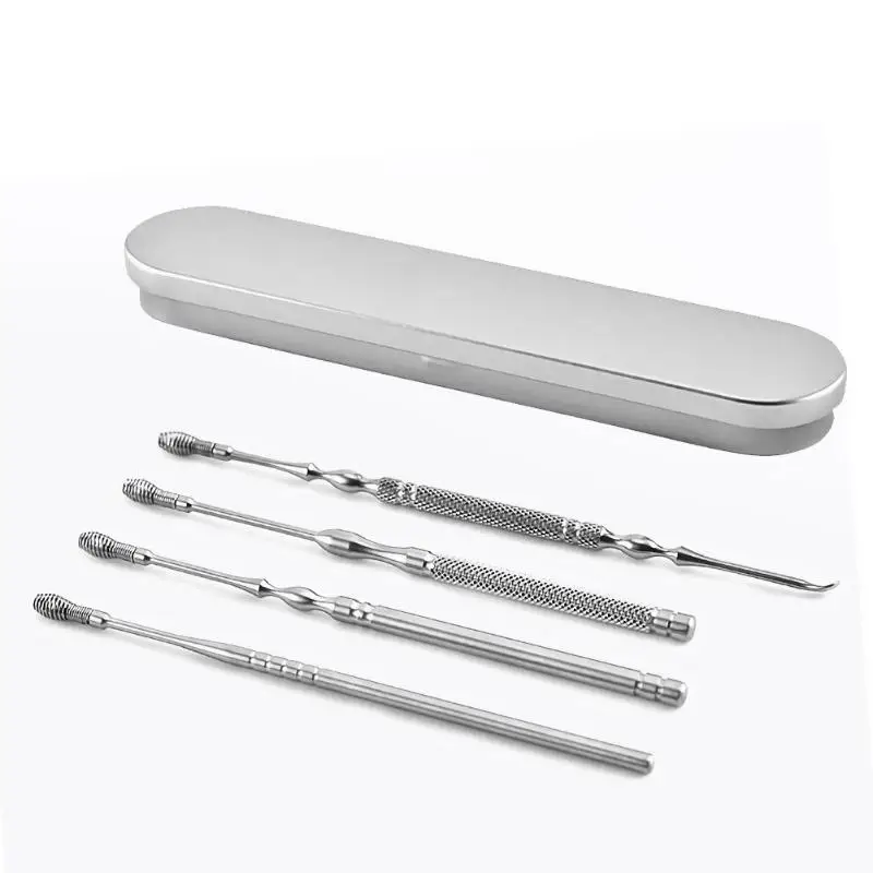 

4pcs Cleaner Stainless Steel Spiral Ear Pick Porselen Spoon Ear Wax Spiral Ear Cleaner Removal Cleaner Health Tool Kit