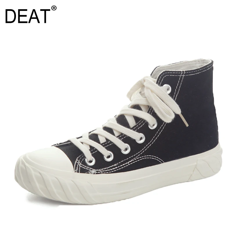 

[DEAT] 2019 New Spring Summer Round Toe Canvas Cloth Lace-up Casual Sport Simple Single Flat Shoes Women Fashion Tide 10A319