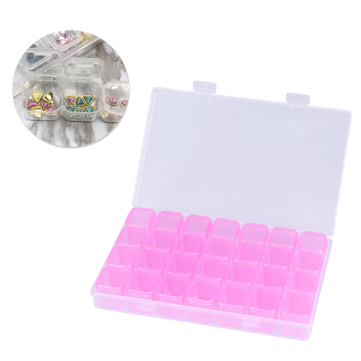 Clear Plastic Jewellery Case Organizer Storage Container with Removable Dividers 28 Grids Nail Art Beads Earrings Display | Дом и сад