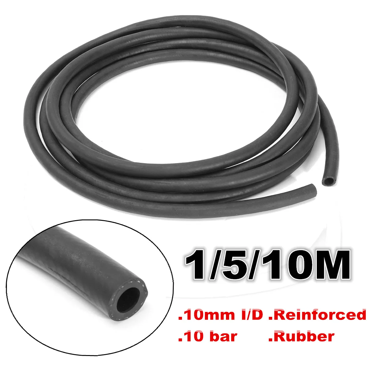 

1m 5m 10m ID 10mm Rubber Reinforced Fuel Hose Tube Pipe Line Black for Petrol Oil for Diesel