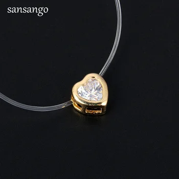 

New Simple Love Heart Crystal Pendant Transparent Fishing Line Necklace Short Clavicle Necklace For Woman Girl Jewelry Wholesale