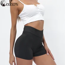 Новинка, спортивные женские шорты для занятий йогой и фитнесом, с высокой талией, на бедрах, черные однотонные шорты, для бега, спорта, Mujer, бесшовная одежда для тренировок