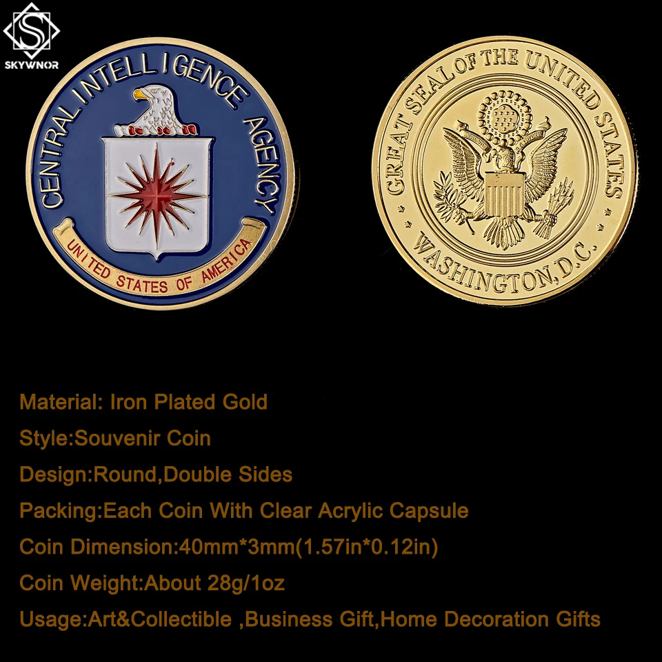 Американское ЦРУ милитари позолоченный США Золотой обмен монет коллекционные монеты W/акриловая коробка защиты