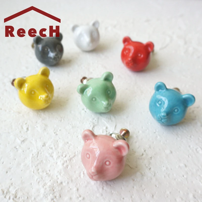 REECH Bear Cartoont ручки для выдвижных ящиков красочные детей комод шкафа ручка