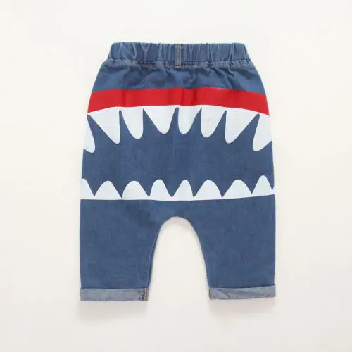 Emmababy длинные джинсовые штаны-шаровары для маленьких мальчиков крутые джинсовые штаны с рисунком акулы