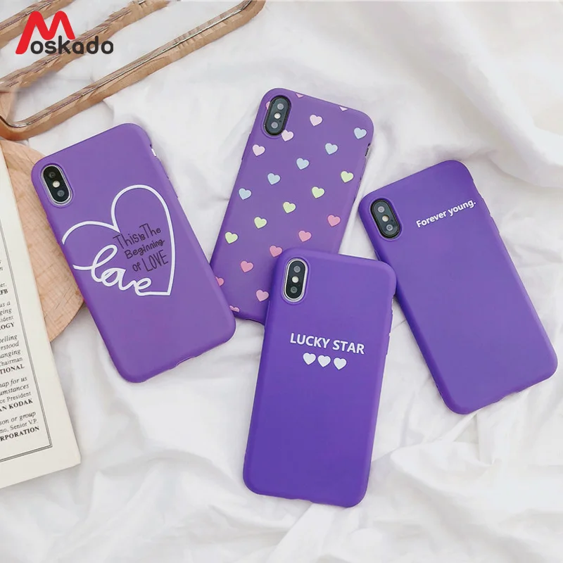 

Moskado Purple Phone Case For iphone 6 6s 7 8 Plus Cartoon Love Heart Lucky Cover For iphone X XS Max 5 5s SE XR Soft TPU Cover